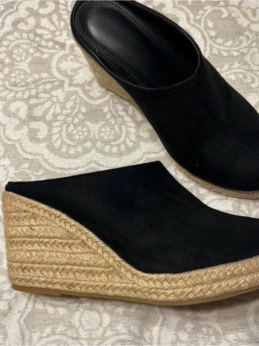 Black Espadrille Wedge Mules - Women's Slip-On Platform Shoe